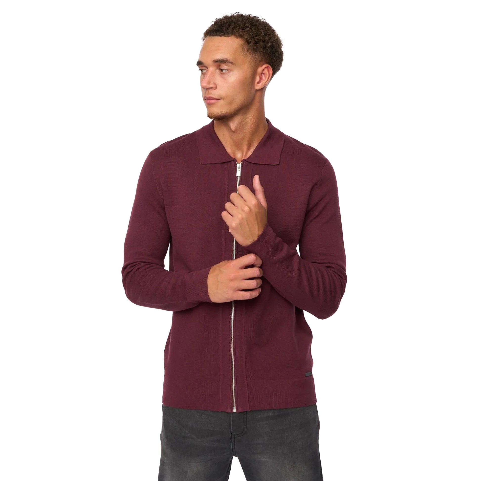 Raisin - Side - Duck and Cover Mens Melfi Knitted Zip-Off Jumper