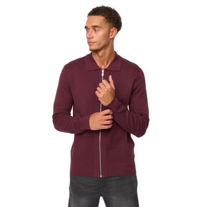 Raisin - Side - Duck and Cover Mens Melfi Knitted Zip-Off Jumper