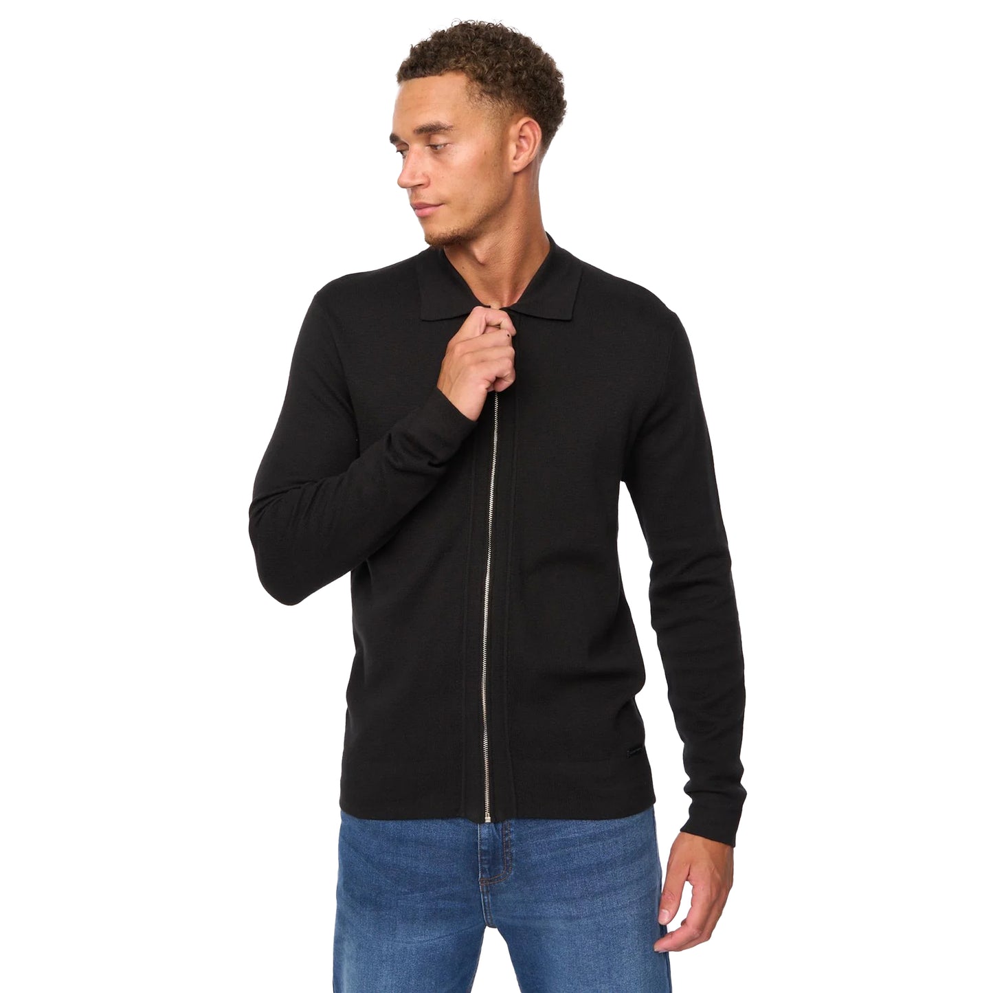 Black - Side - Duck and Cover Mens Melfi Knitted Zip-Off Jumper