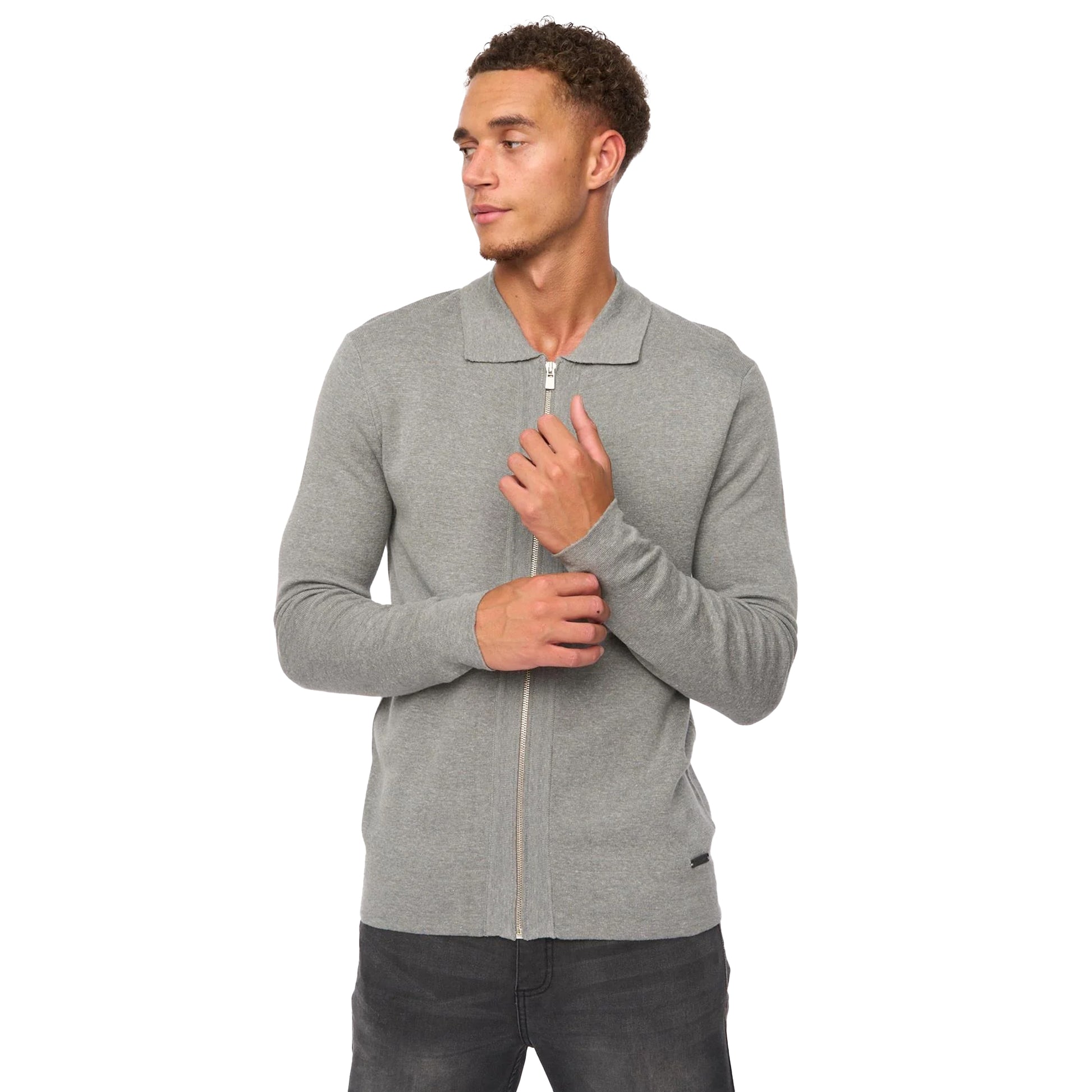 Grey Marl - Side - Duck and Cover Mens Melfi Knitted Zip-Off Jumper