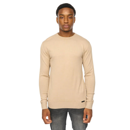 Stone - Front - Duck and Cover Mens Consenza Knitted Crew Neck Sweatshirt