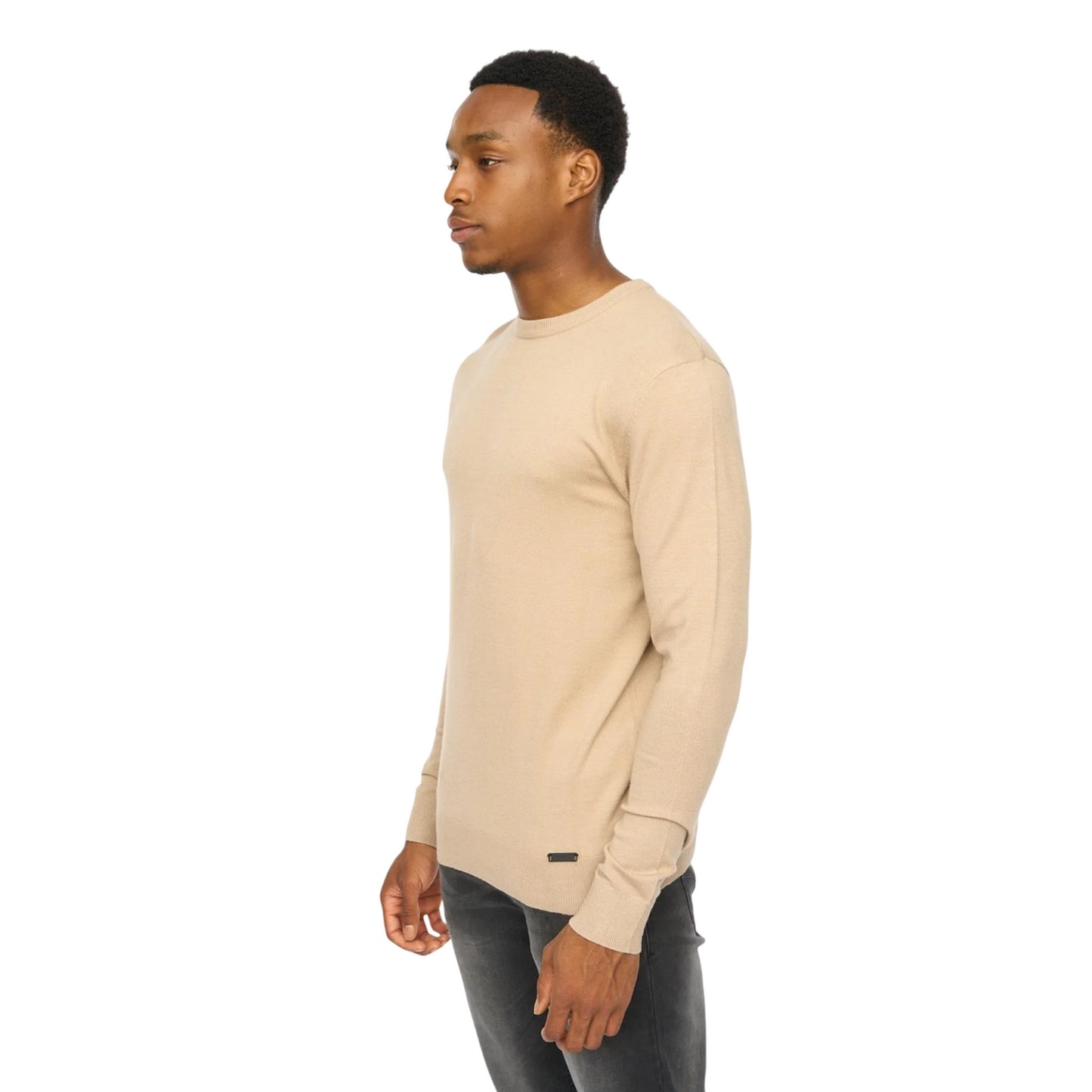 Stone - Side - Duck and Cover Mens Consenza Knitted Crew Neck Sweatshirt