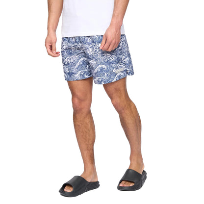 Navy - Side - Henleys Mens Wave Polyester Regular Summer Swim Shorts