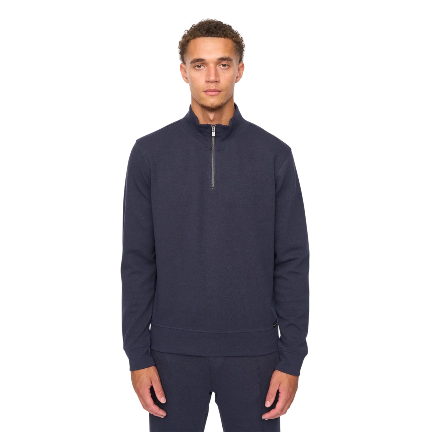 Navy - Side - Duck and Cover Mens Quarter Zip Hoodie And Joggers Set