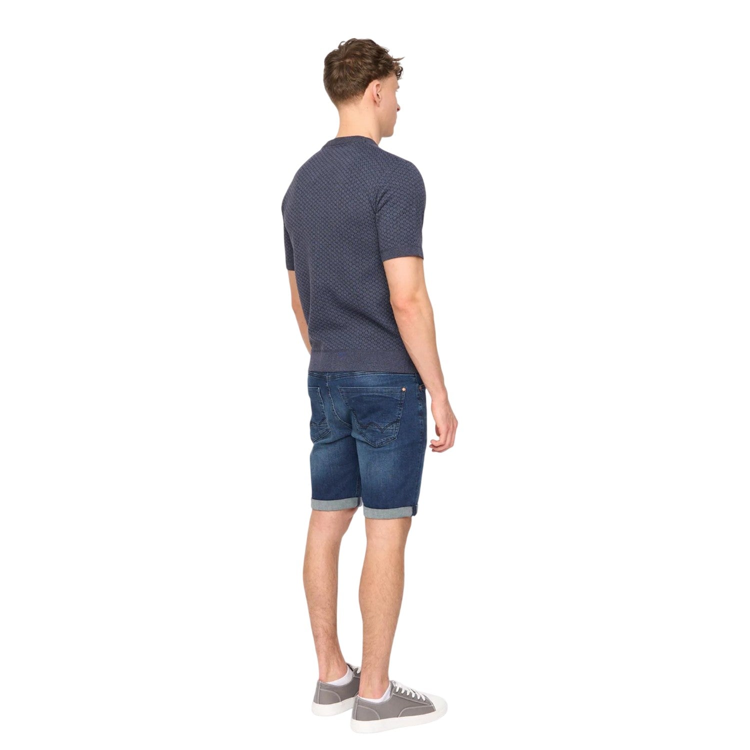 Slate Blue - Back - Duck and Cover Mens Mataso Knitted T-Shirt
