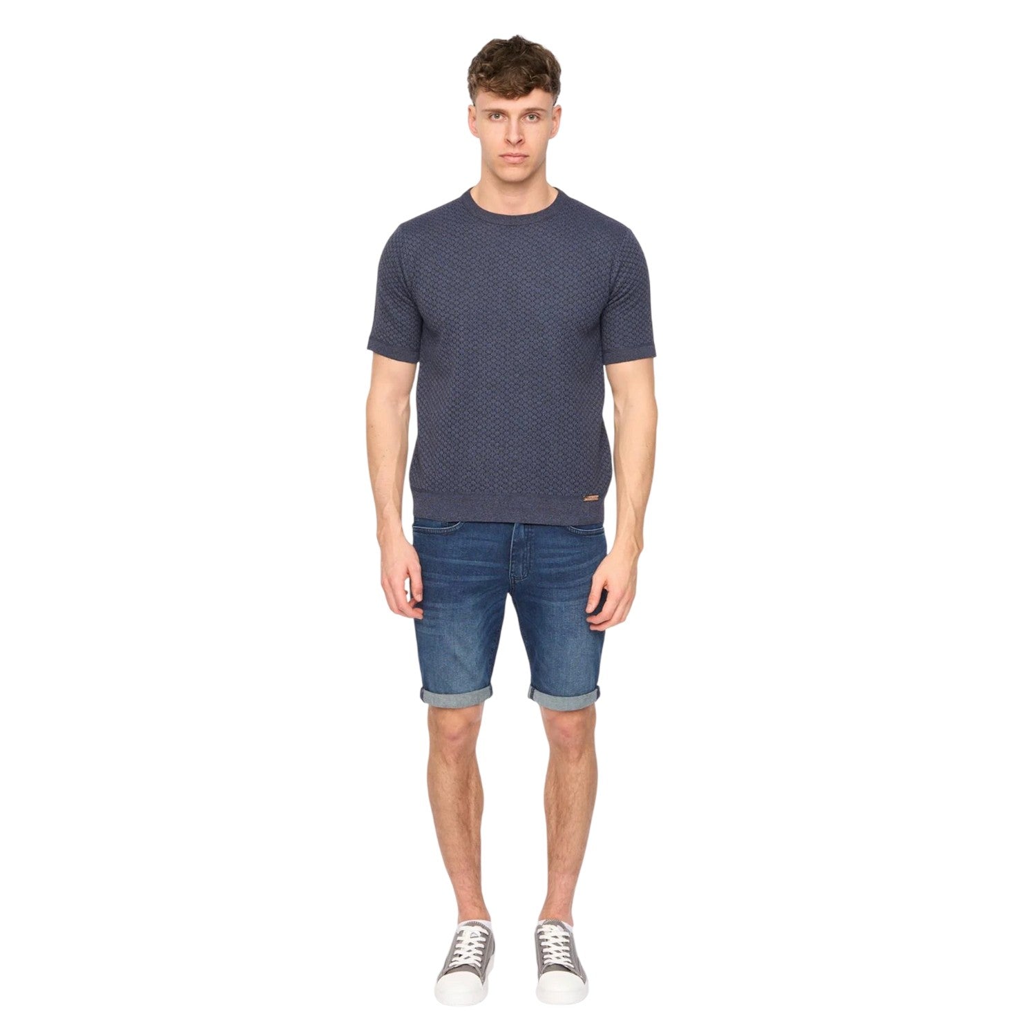 Slate Blue - Lifestyle - Duck and Cover Mens Mataso Knitted T-Shirt