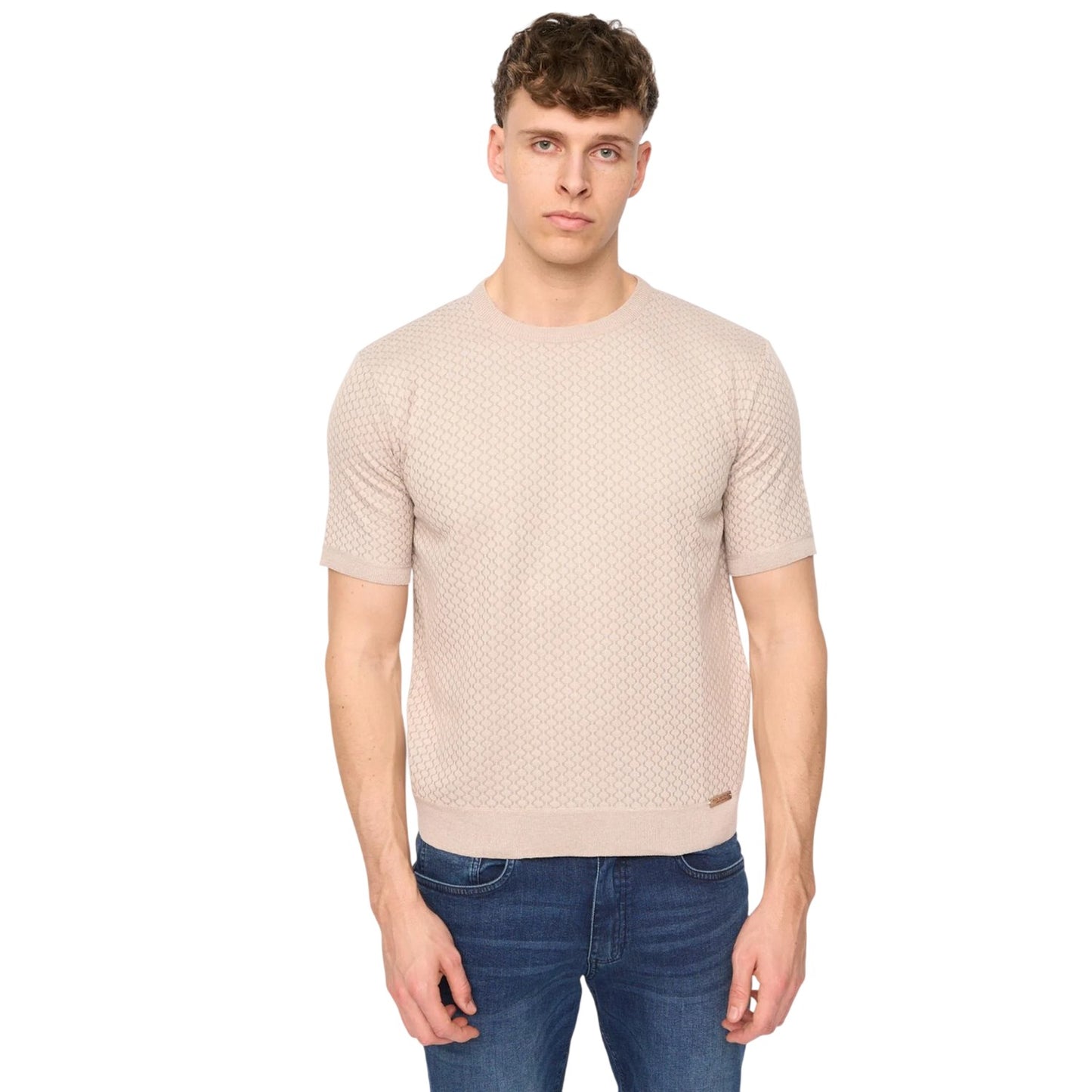 Stone - Front - Duck and Cover Mens Mataso Knitted T-Shirt