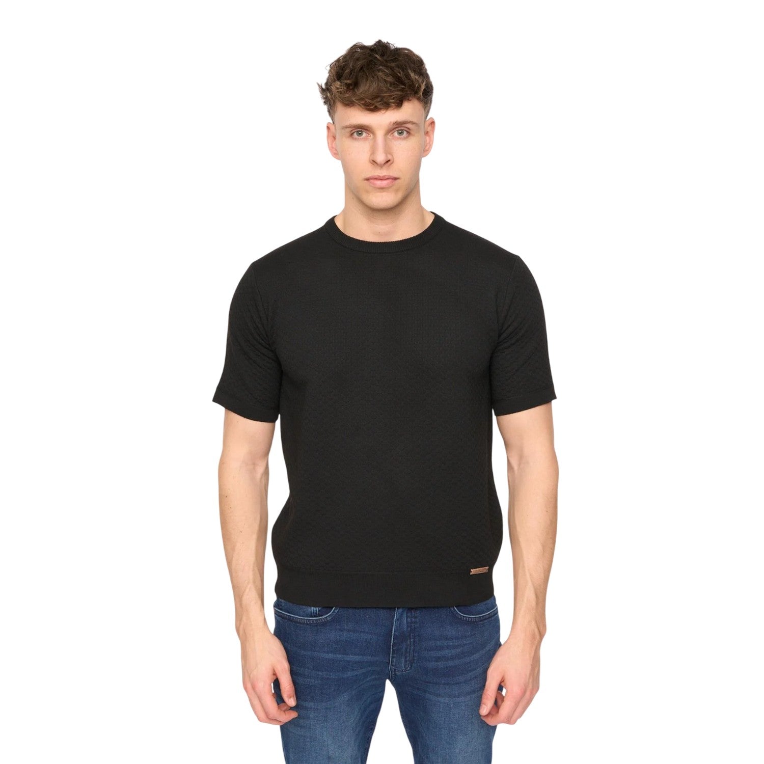 Black - Front - Duck and Cover Mens Mataso Knitted T-Shirt