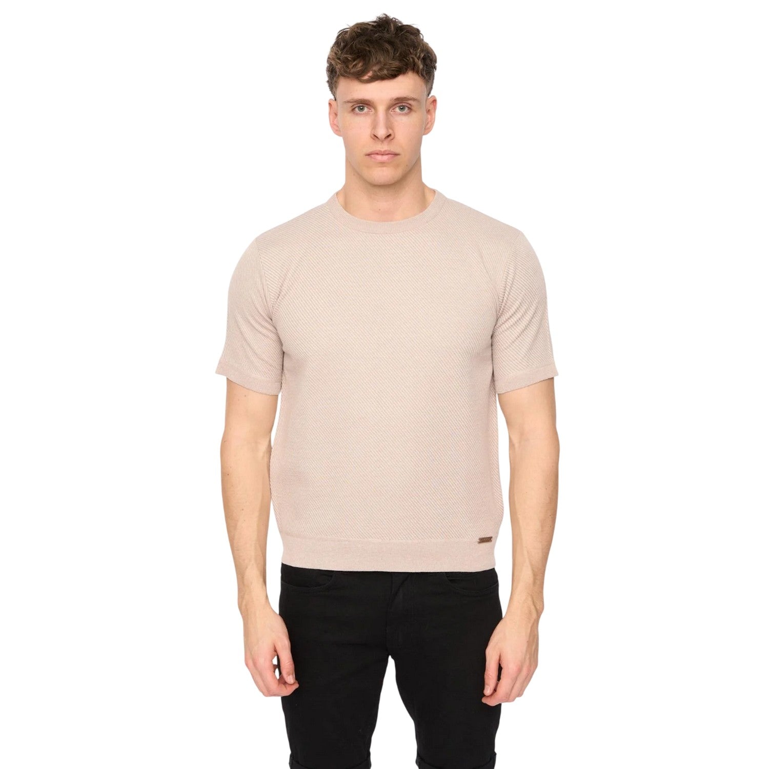Stone - Front - Duck and Cover Mens Marvela Knitted T-Shirt