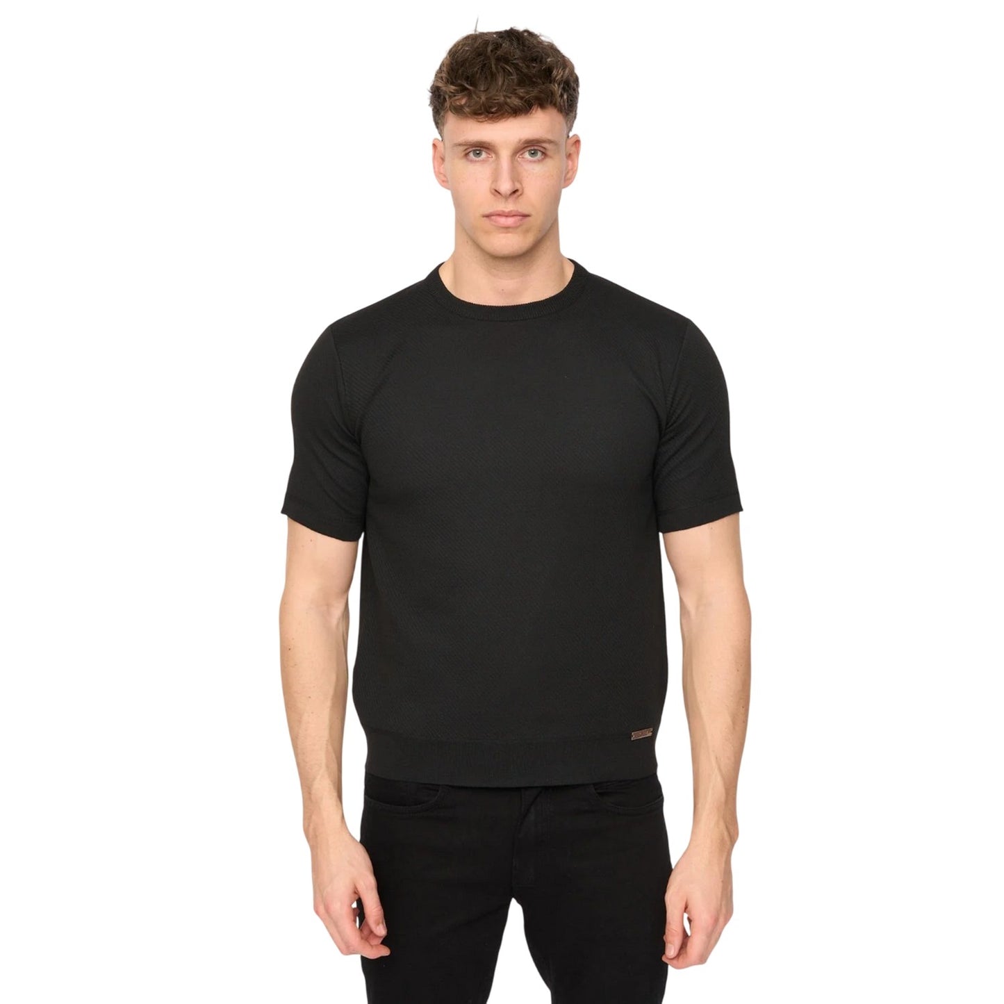 Black - Front - Duck and Cover Mens Marvela Knitted T-Shirt