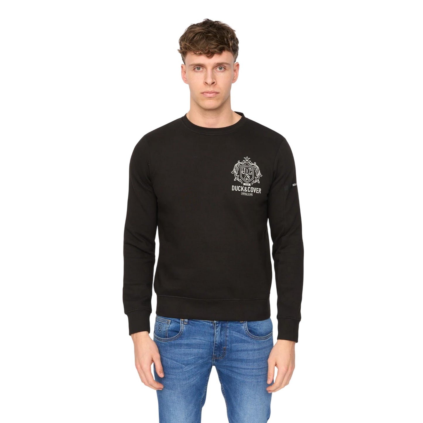 Black - Front - Duck and Cover Mens Stoneham Crew Neck Sweatshirt