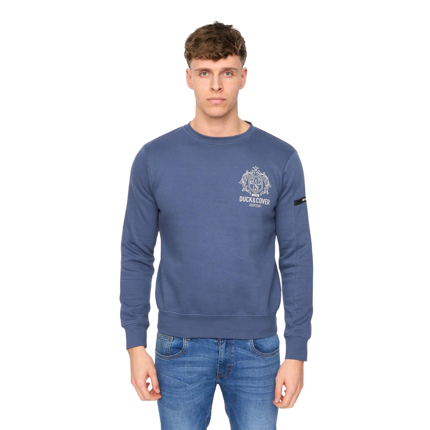 Denim Blue - Front - Duck and Cover Mens Stoneham Crew Neck Sweatshirt