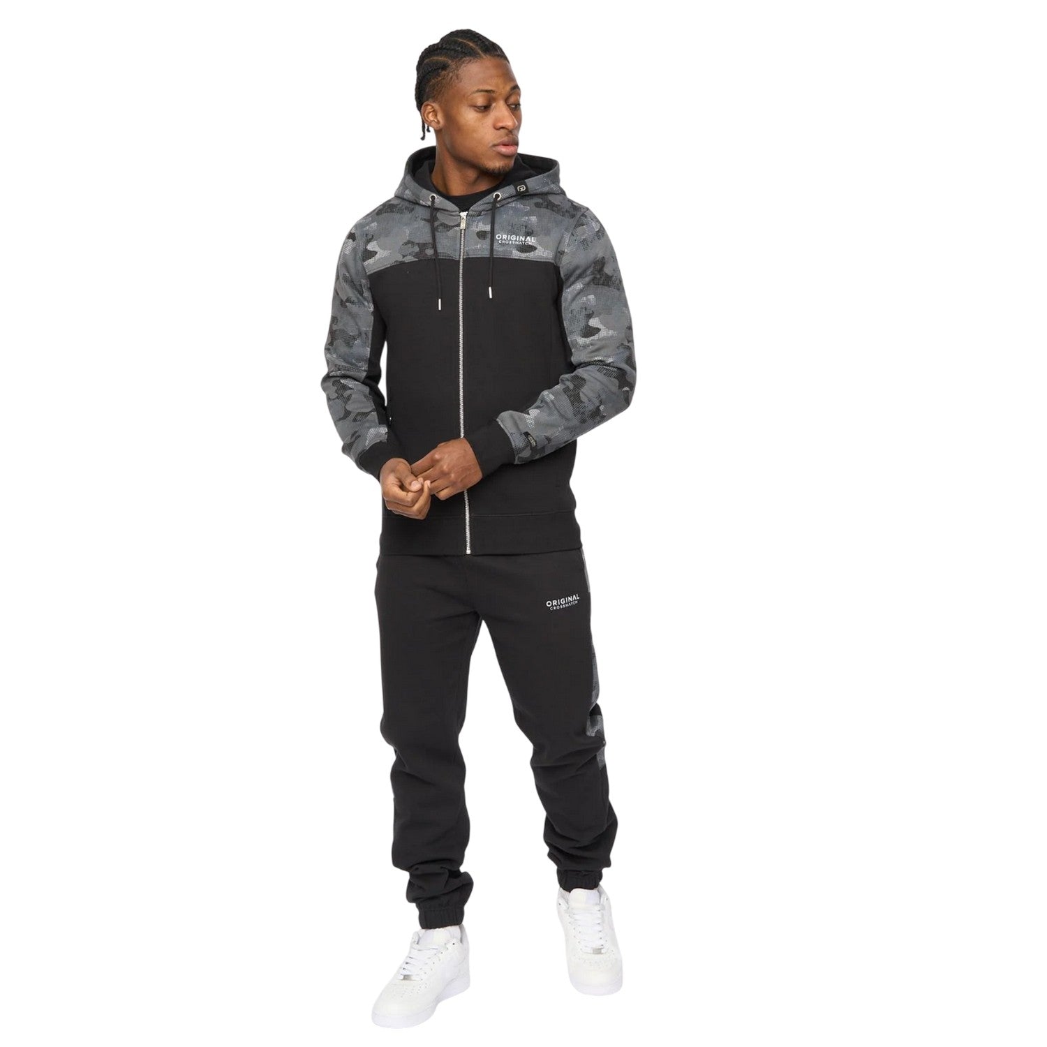 Black - Lifestyle - Crosshatch Mens Branton Full Zip Hoodie