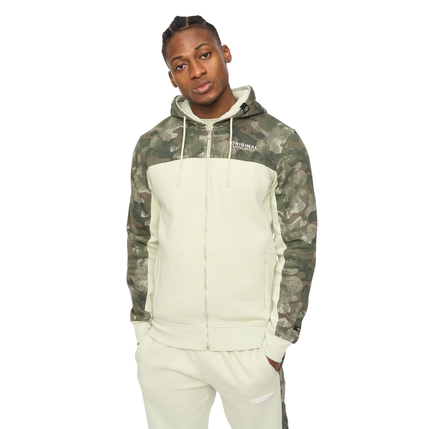 Light Olive - Front - Crosshatch Mens Branton Full Zip Hoodie