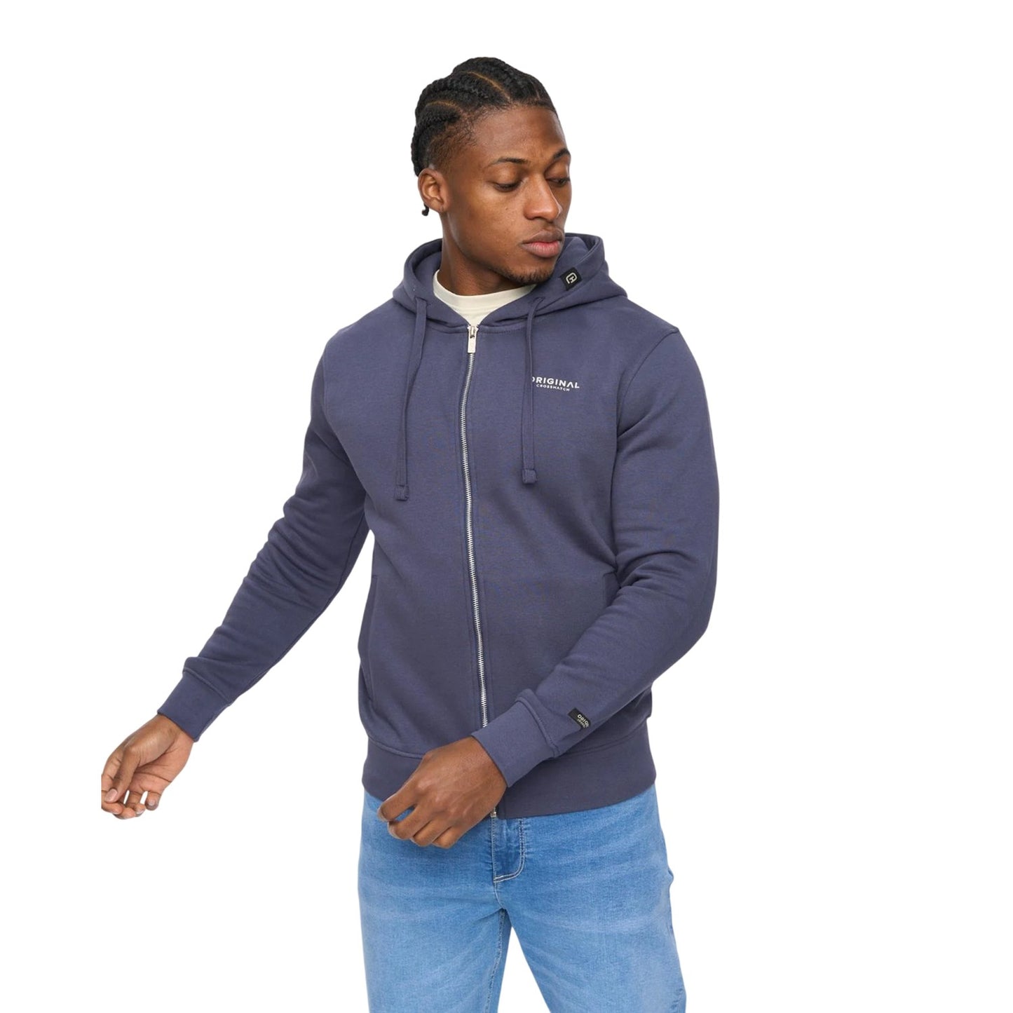 Navy - Front - Crosshatch Mens Allmoor Thru Full Zip Hoodie