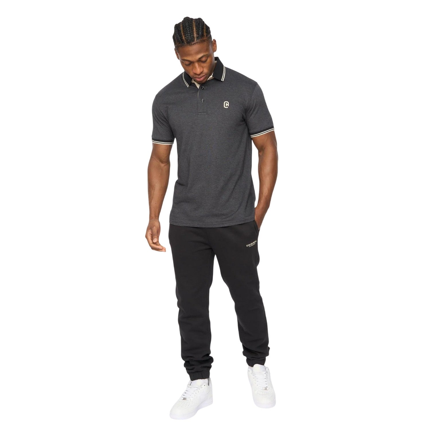 Black - Lifestyle - Crosshatch Mens Preece Polo Shirt
