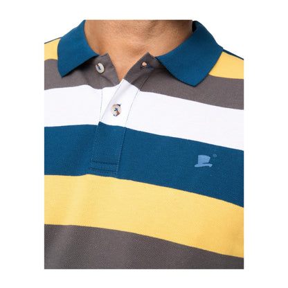 Mid Blue - Side - Bewley & Ritch Mens Hadley Striped Polo Shirt