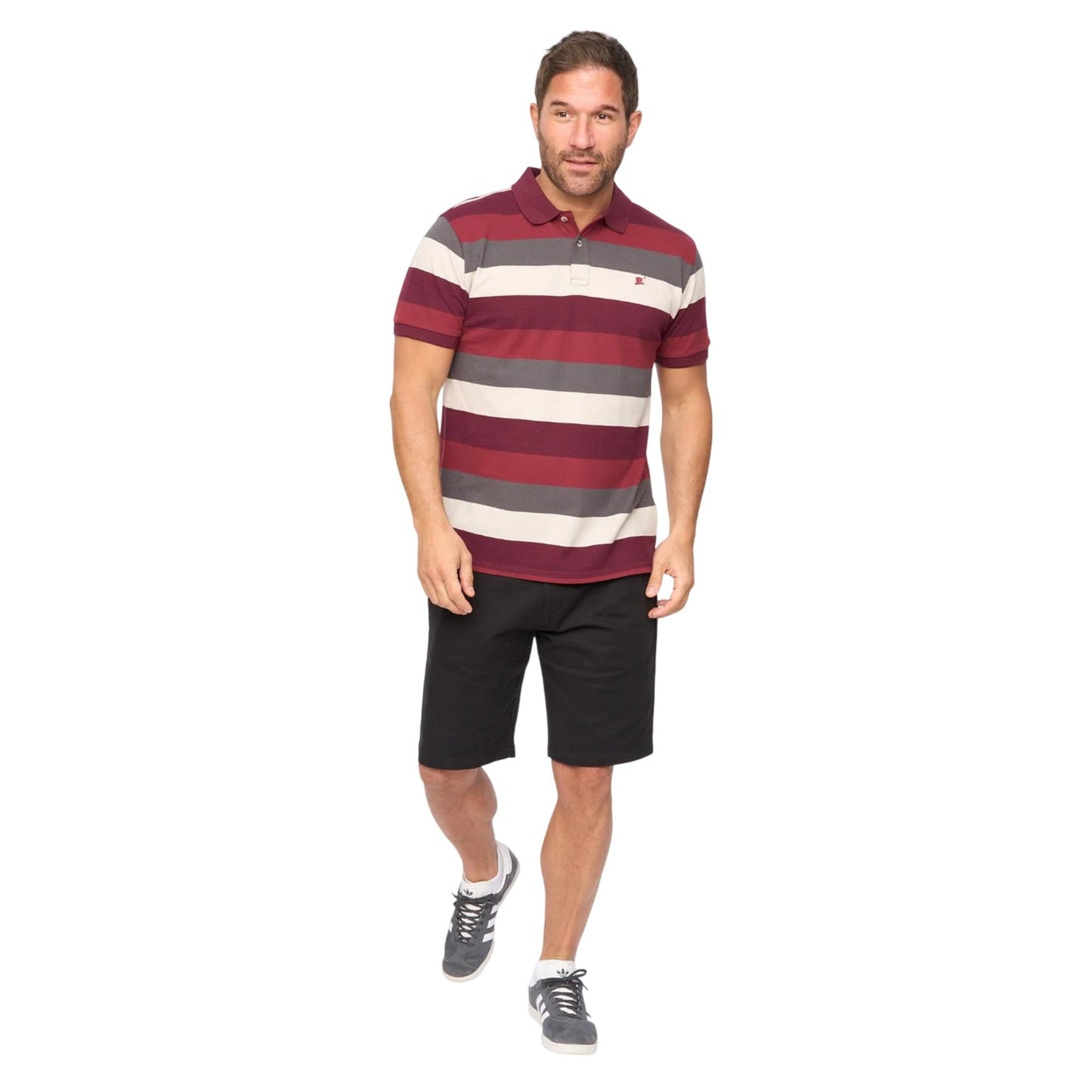 Burgundy - Lifestyle - Bewley & Ritch Mens Hadley Striped Polo Shirt