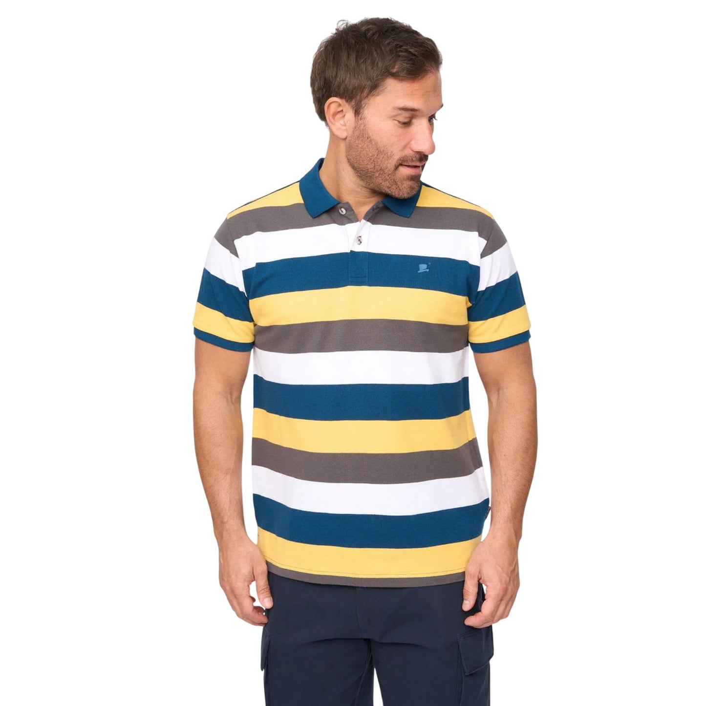 Mid Blue - Front - Bewley & Ritch Mens Hadley Striped Polo Shirt