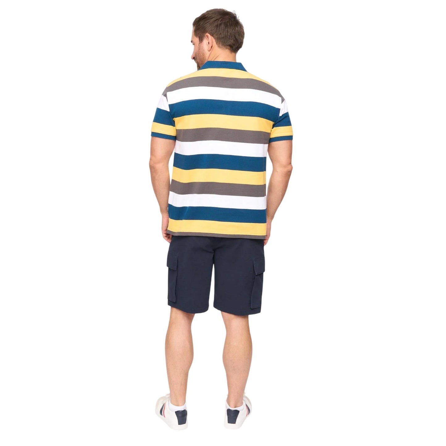 Mid Blue - Back - Bewley & Ritch Mens Hadley Striped Polo Shirt