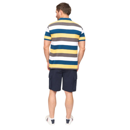 Mid Blue - Back - Bewley & Ritch Mens Hadley Striped Polo Shirt