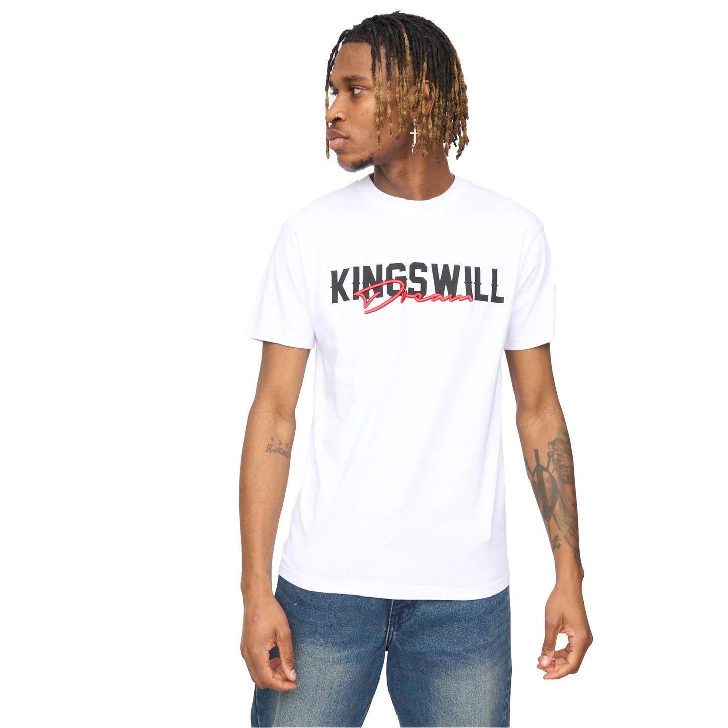 White - Side - Kings Will Dream Mens Bilkie Embroidered Logo T-Shirt