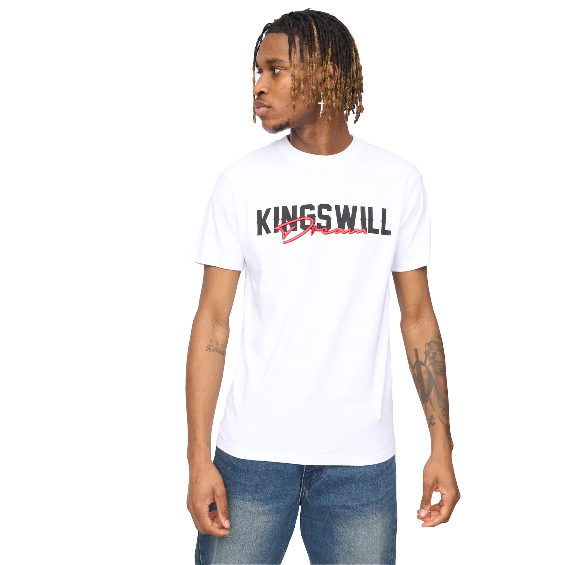 White - Side - Kings Will Dream Mens Bilkie Embroidered Logo T-Shirt