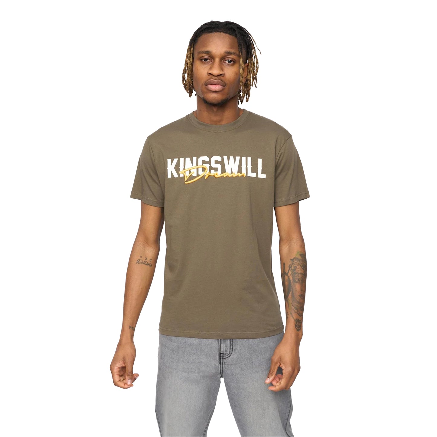 Olive - Front - Kings Will Dream Mens Bilkie Embroidered Logo T-Shirt