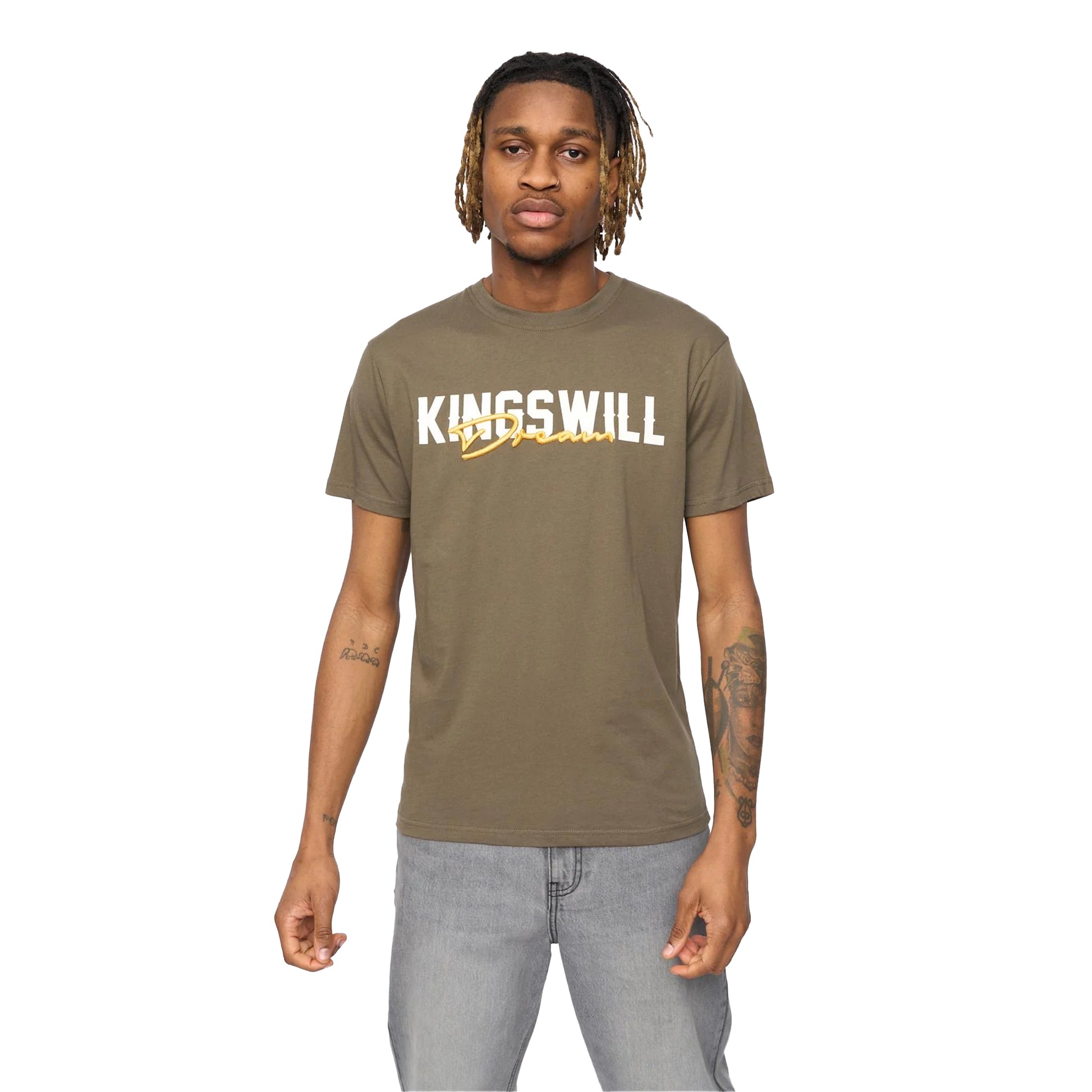 Olive - Front - Kings Will Dream Mens Bilkie Embroidered Logo T-Shirt