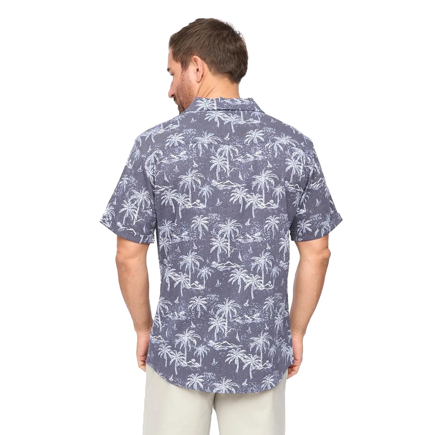 Navy - Back - Bewley & Ritch Mens Arecas Palm Print Polyester Short-Sleeved Shirt