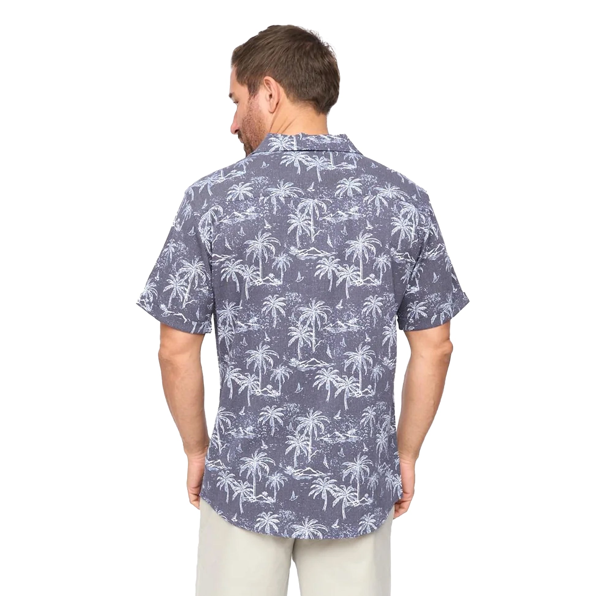 Navy - Back - Bewley & Ritch Mens Arecas Palm Print Polyester Short-Sleeved Shirt
