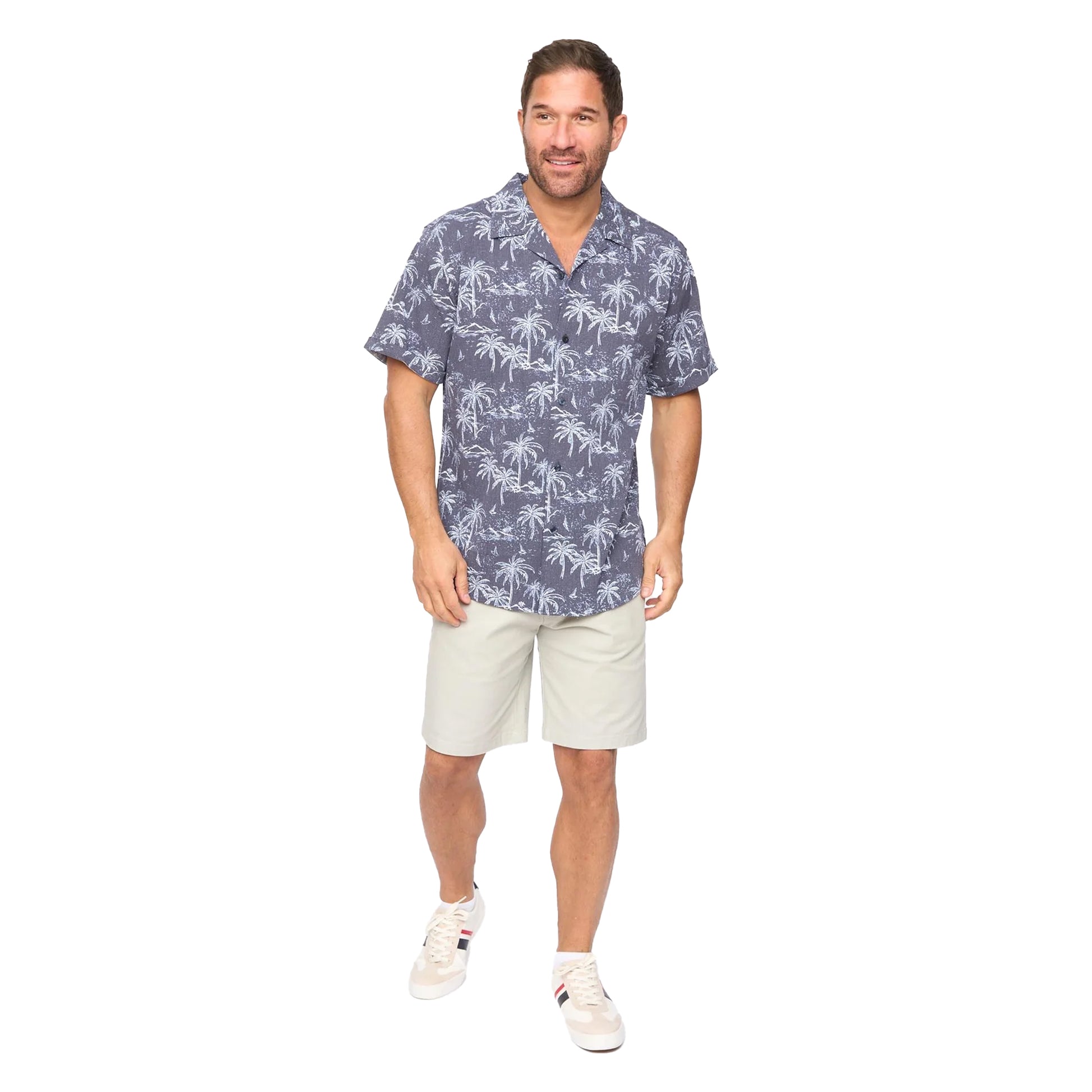 Navy - Side - Bewley & Ritch Mens Arecas Palm Print Polyester Short-Sleeved Shirt
