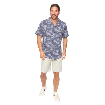Navy - Side - Bewley & Ritch Mens Arecas Palm Print Polyester Short-Sleeved Shirt