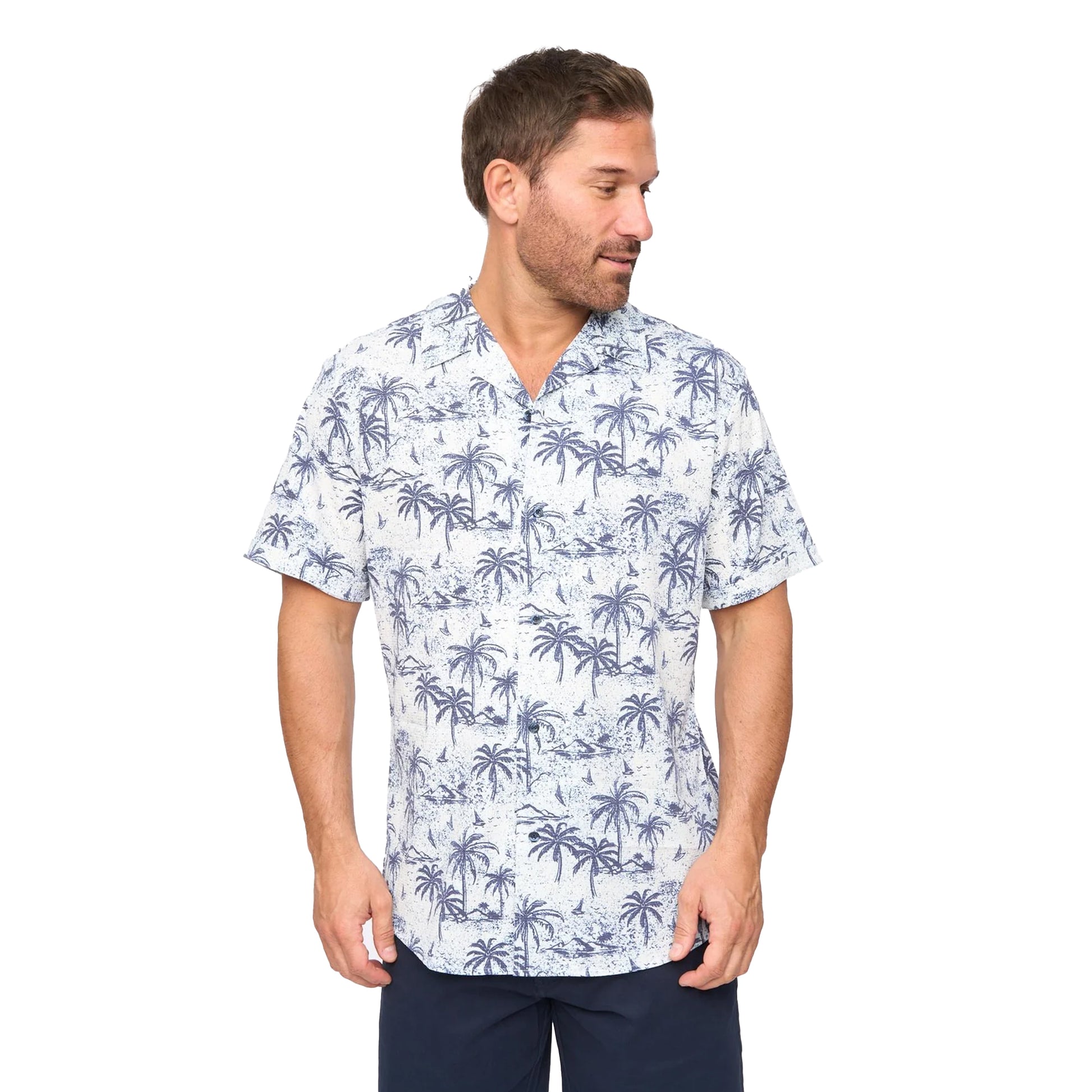 White - Front - Bewley & Ritch Mens Arecas Palm Print Polyester Short-Sleeved Shirt