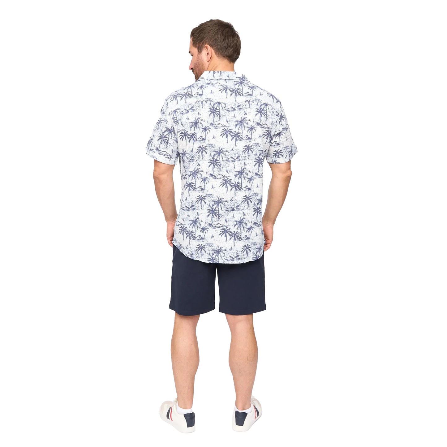 White - Back - Bewley & Ritch Mens Arecas Palm Print Polyester Short-Sleeved Shirt