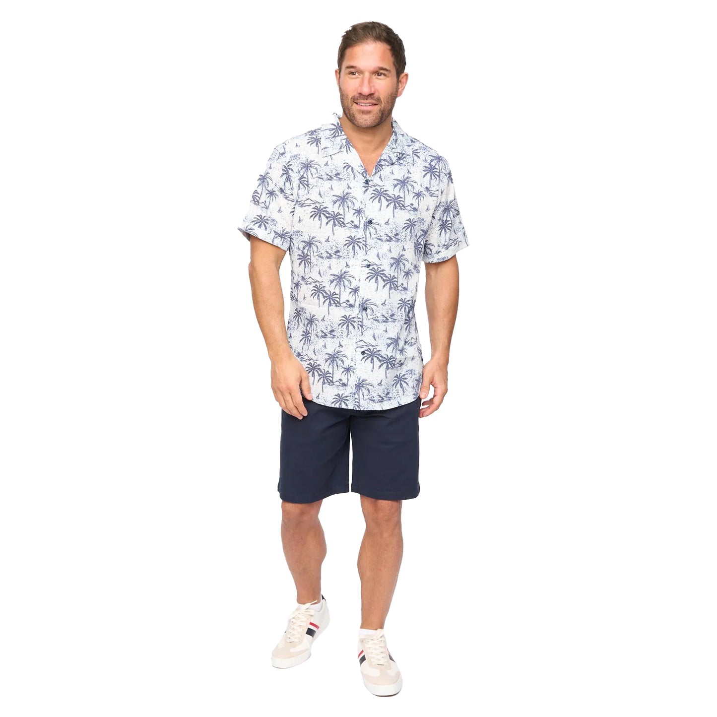 White - Side - Bewley & Ritch Mens Arecas Palm Print Polyester Short-Sleeved Shirt