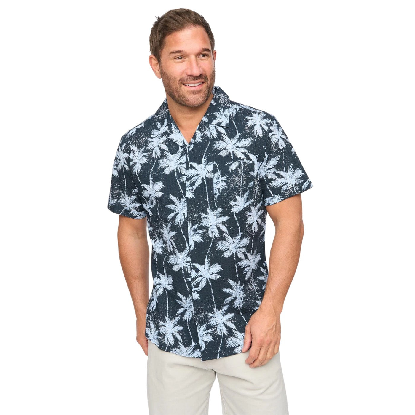 Black - Front - Bewley & Ritch Mens Palmetto Palm Print Short-Sleeved Shirt