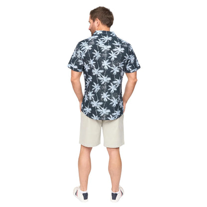 Black - Back - Bewley & Ritch Mens Palmetto Palm Print Short-Sleeved Shirt