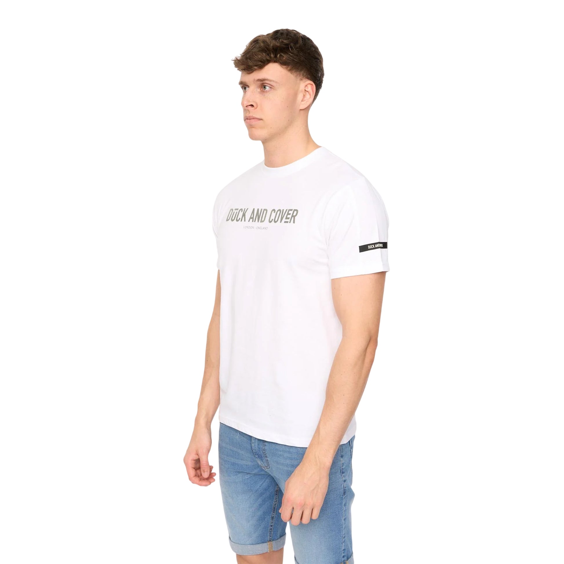 White - Side - Duck and Cover Mens Walpole T-Shirt