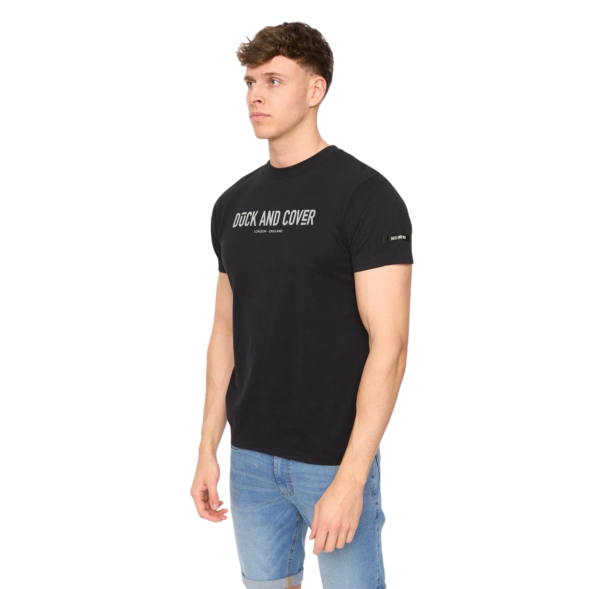 Black - Side - Duck and Cover Mens Walpole T-Shirt