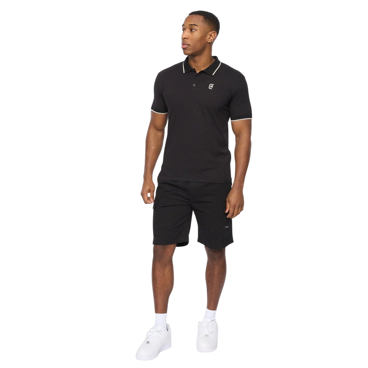 Black - Side - Crosshatch Mens Utilate Elasticated Waist Cargo Shorts
