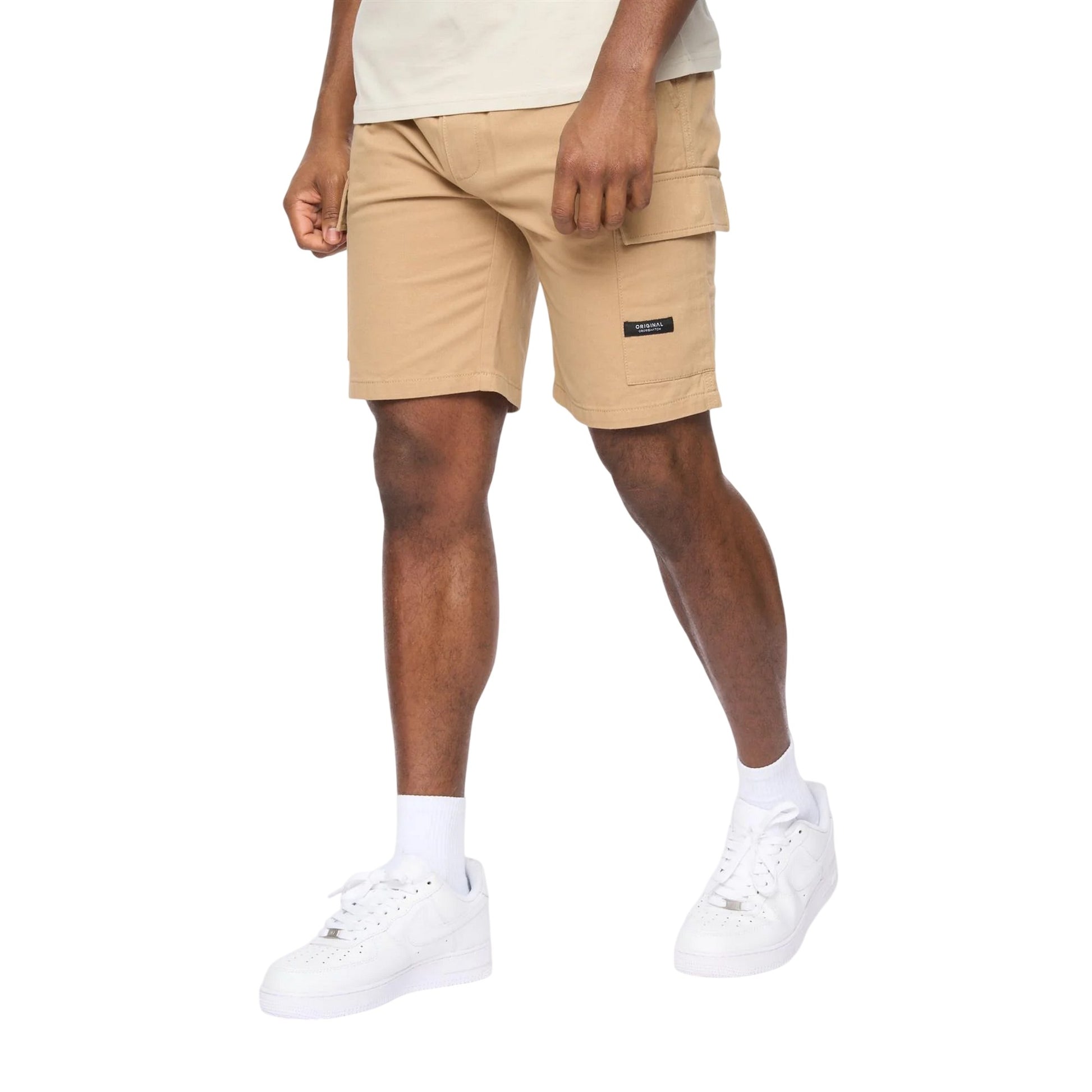 Stone - Front - Crosshatch Mens Utilate Elasticated Waist Cargo Shorts