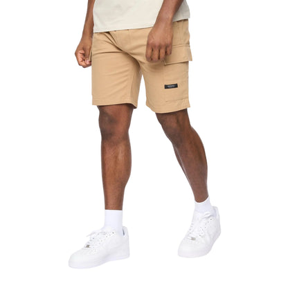 Stone - Front - Crosshatch Mens Utilate Elasticated Waist Cargo Shorts