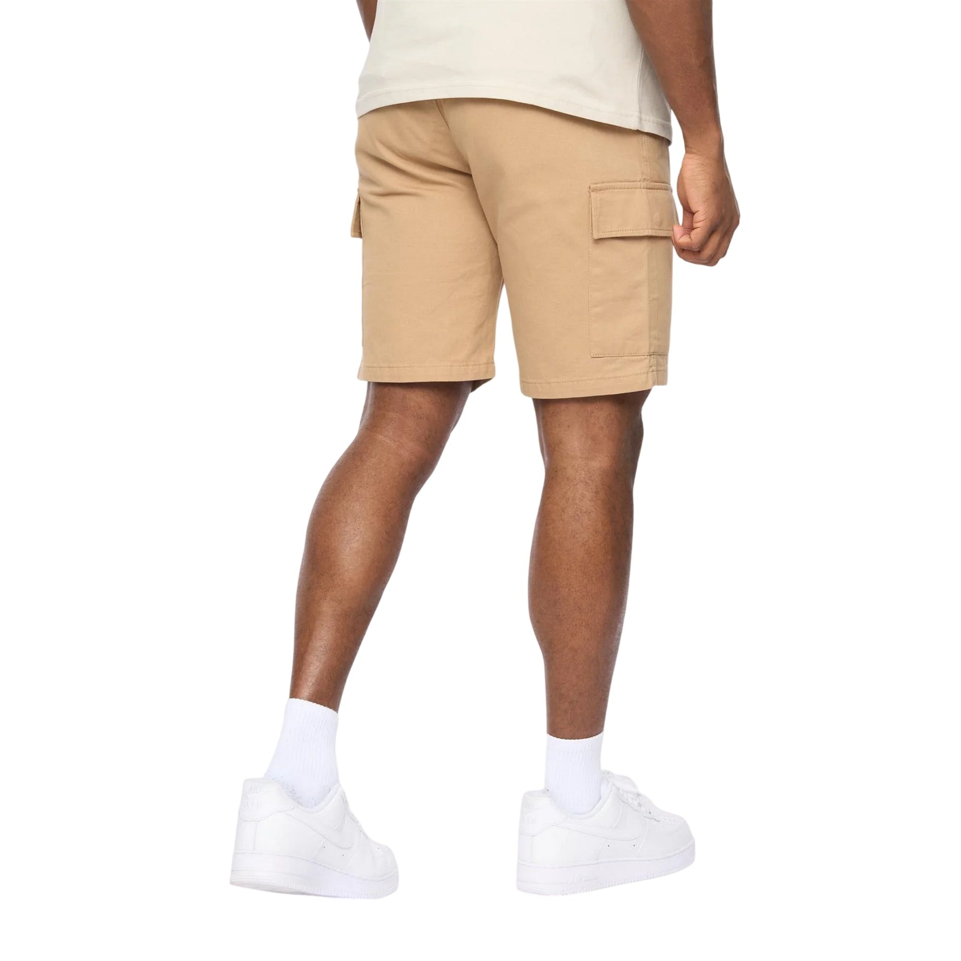 Stone - Back - Crosshatch Mens Utilate Elasticated Waist Cargo Shorts