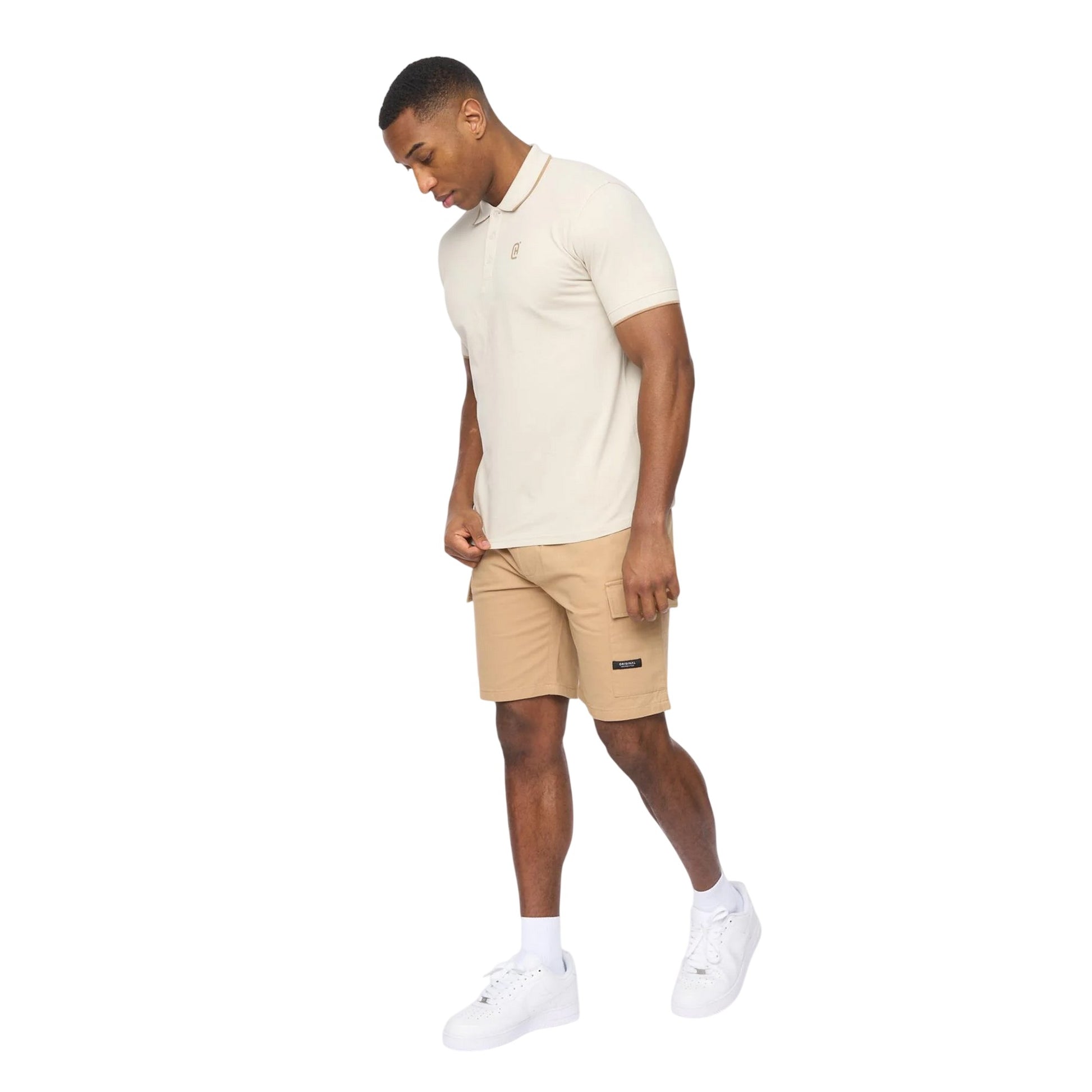 Stone - Side - Crosshatch Mens Utilate Elasticated Waist Cargo Shorts