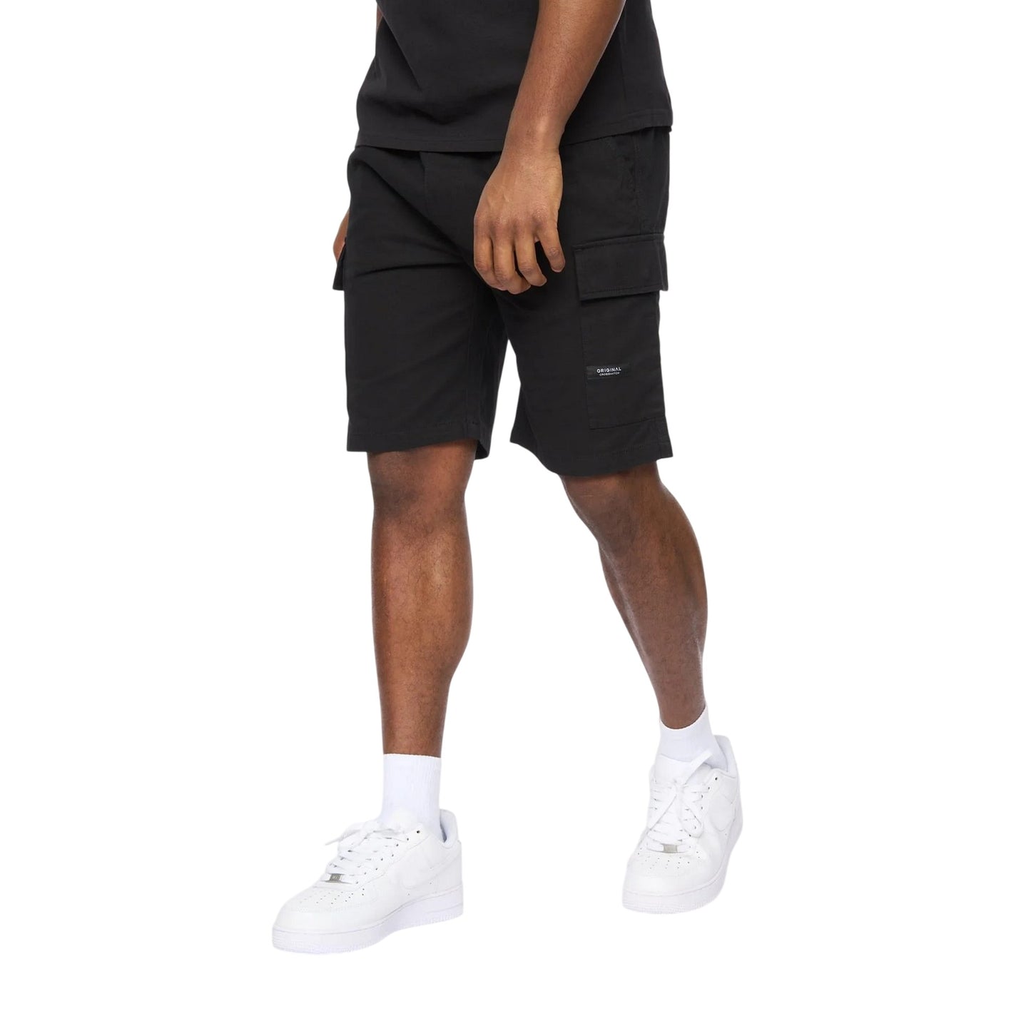 Black - Front - Crosshatch Mens Utilate Elasticated Waist Cargo Shorts