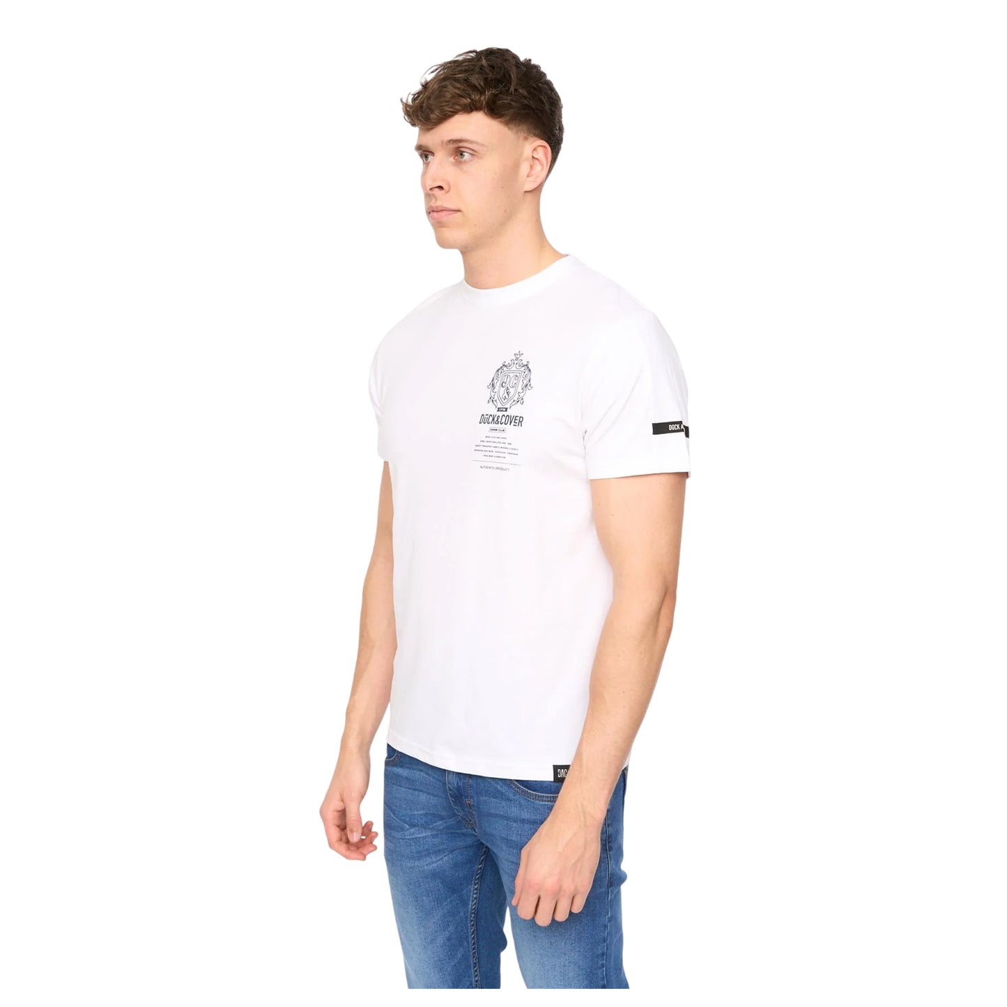 White - Side - Duck and Cover Mens Stoneham Brushed Cotton T-Shirt