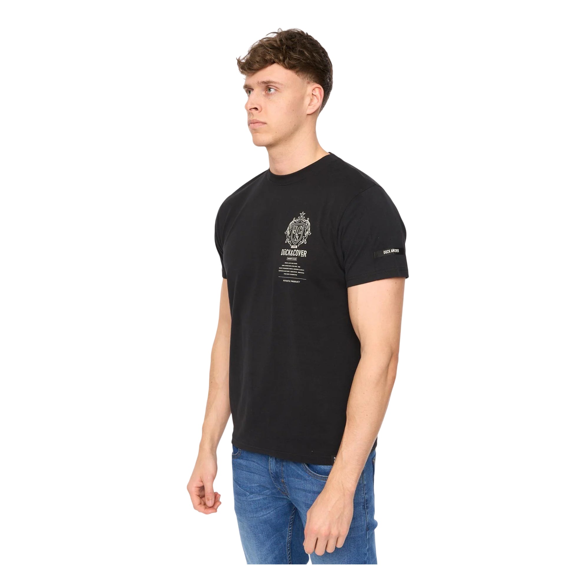 Black - Side - Duck and Cover Mens Stoneham Brushed Cotton T-Shirt