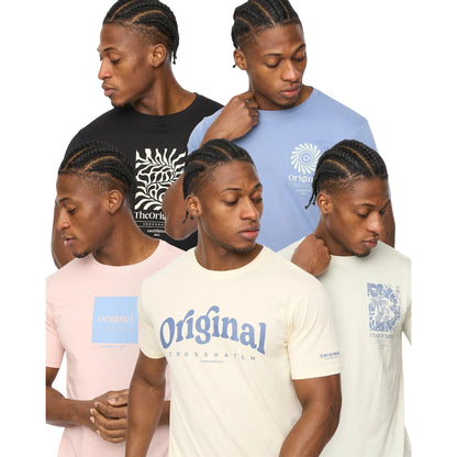 Multicoloured - Front - Crosshatch Mens Tranplex Cotton T-Shirt (Pack of 5)