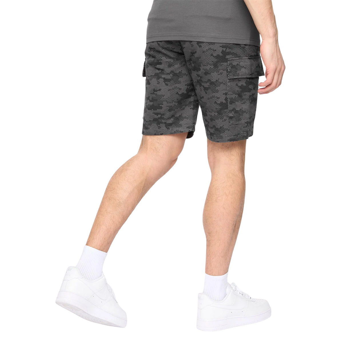 Dark Grey - Back - Crosshatch Mens Janscore Elasticated Waist Cargo Shorts